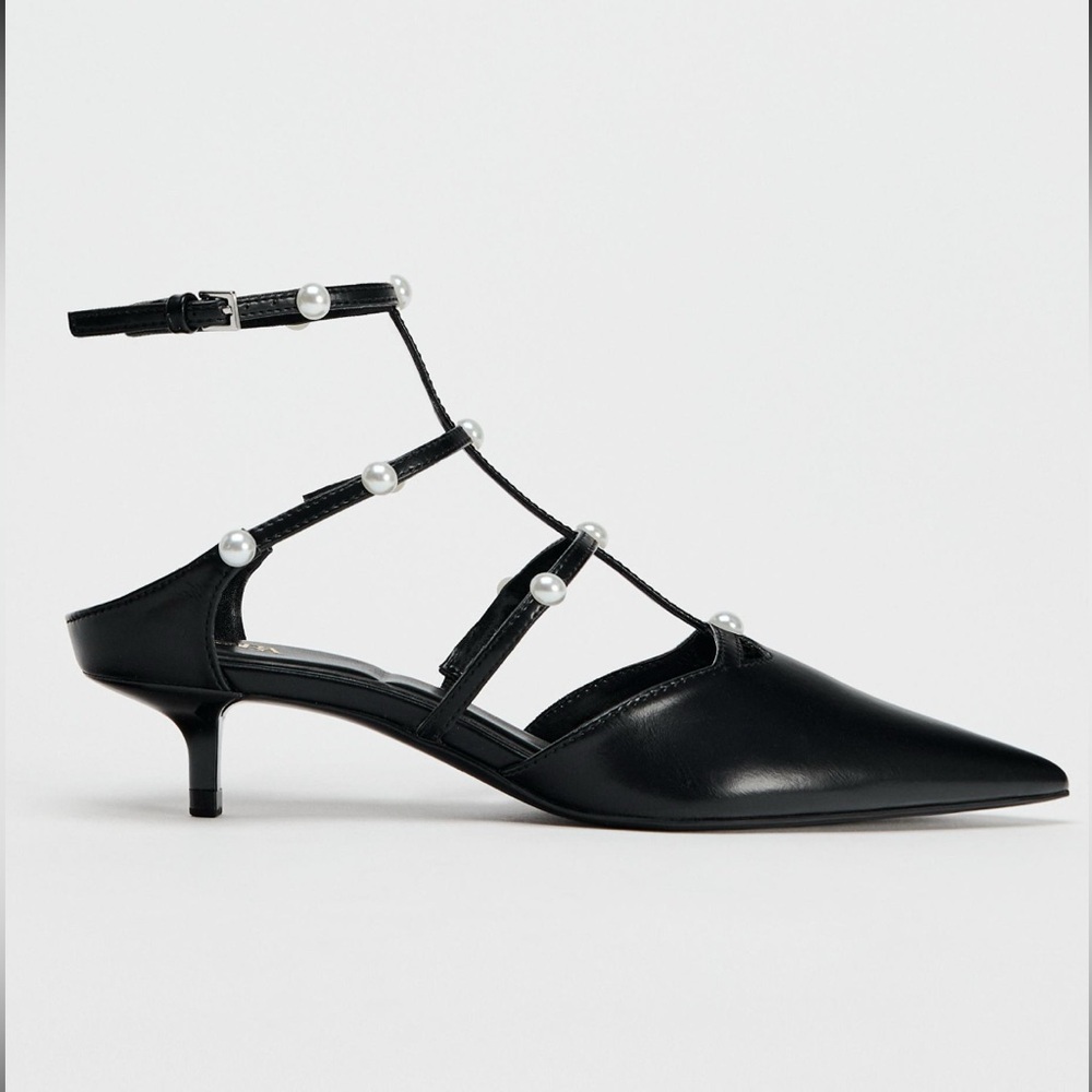 Zara Black Pearl-Embellished Women's Heels